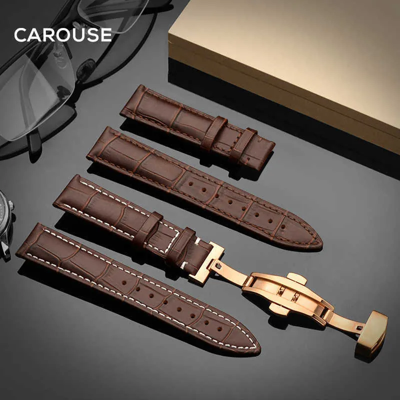 Carouse Armband 18mm 19mm 20mm 21mm 22mm 24mm Kalbsleder Uhrenarmband Schmetterlingsschnalle Armband Armband Zubehör Armbänder H0915