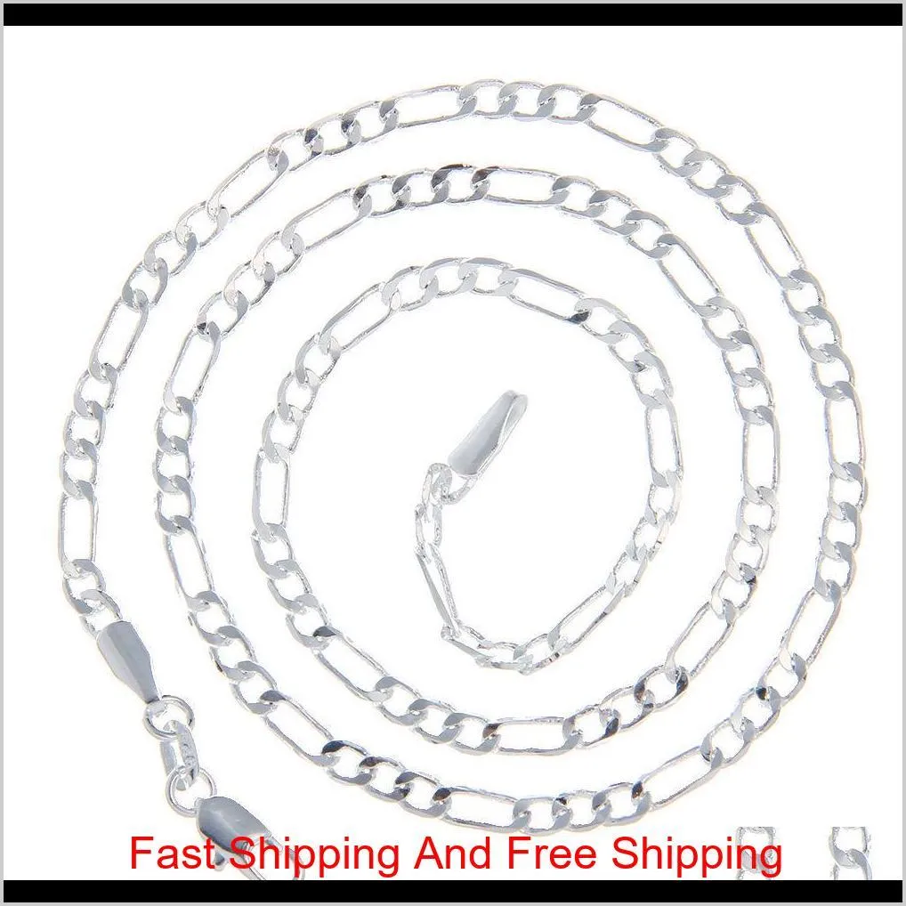 10pcs 925 solid sterling silver chains 2mm women`s figaro link necklace 16