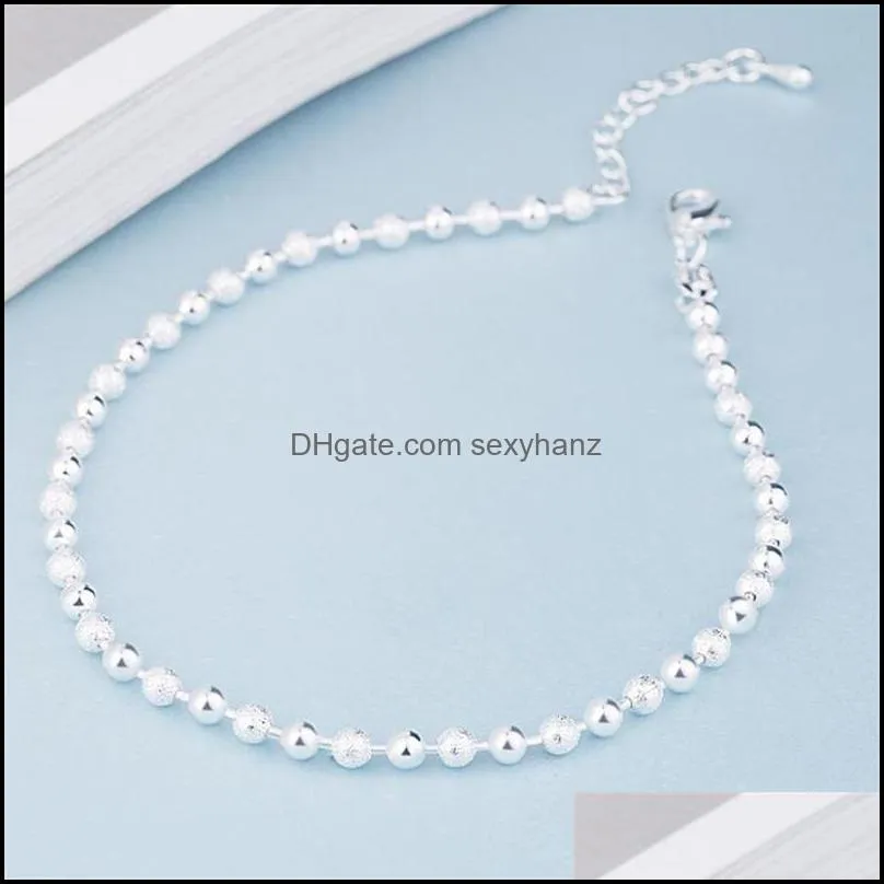 Summer Fashion 925 Sterling Silver Chain Anklets For Women Beach Party Beads Ankle Bracelet Foot Jewelry Girl Gifts