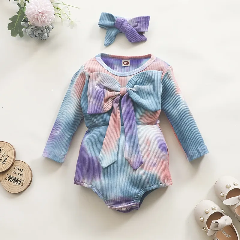 BIYD GİYAZLAR Yenidoğan Rompers Bodysuits Tulum Tek Parça Giyim Pamuk Uzun Kollu Onesies Kafa Bantları 2 PCS Setler Bebek aşınma 3351 Q2