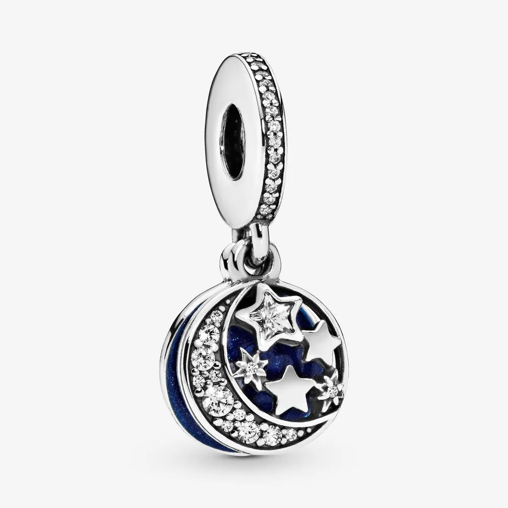 100% 925 Sterling Silver Moon & Blue Sky Dangle Charms Fit Original European Charm Bracelet Fashion Women Jewelry Accessories