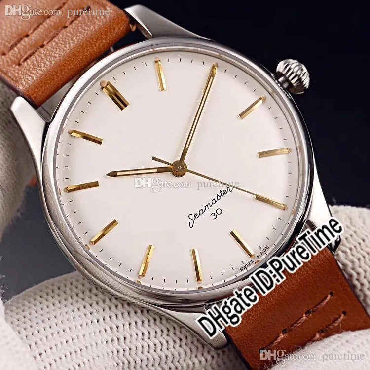 TWF 30 från 1962 Retro Classic 135.003-62-SC Miyota Automatic Mens Watch Steel Wall White Dial 39.5mm Brun Läderband Klockor Puretime G1A1