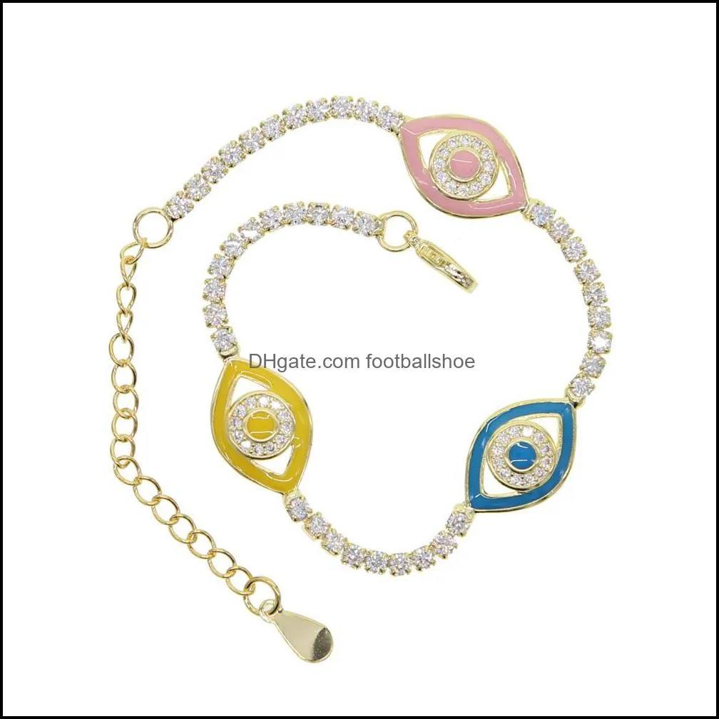 2020 hot selling fashion women jewelry Neon enamel colorful turkish evil eye charm tennis chain eye bracelet Y1119