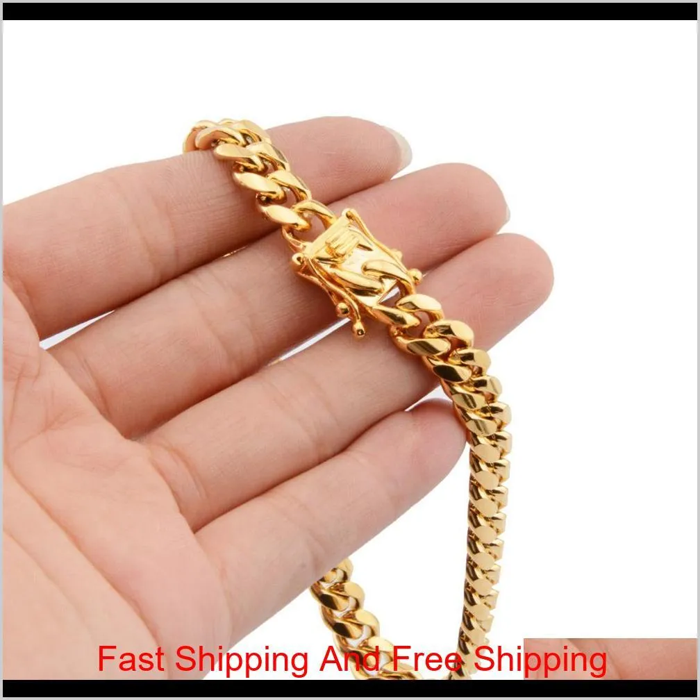 8mm/10mm/12mm/14mm/16mm/18mm stainless steel bracelets 18k gold plated high polished miami cuban link men punk curb chain butterfly