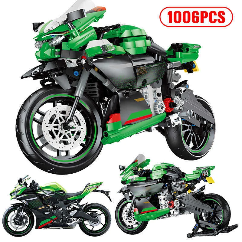 1006PCS City Technical Motorcycle Building Blocks Creator Mechanic locomotive Racing Car Model Bricks Toys For Children Boys X0902