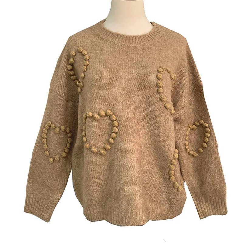 Возможно, у женщин сладкие парикбольные вязаные пуловеры белый хаки Crewneck свитер свободная осень зима M0095 210529