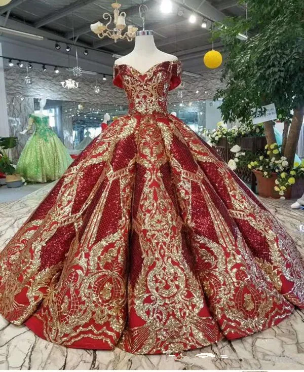 Guld paljett boll klänning quinceanera klänningar spets appliced ​​festklänning älskling glitter söt 16 vestidos de 15 aos