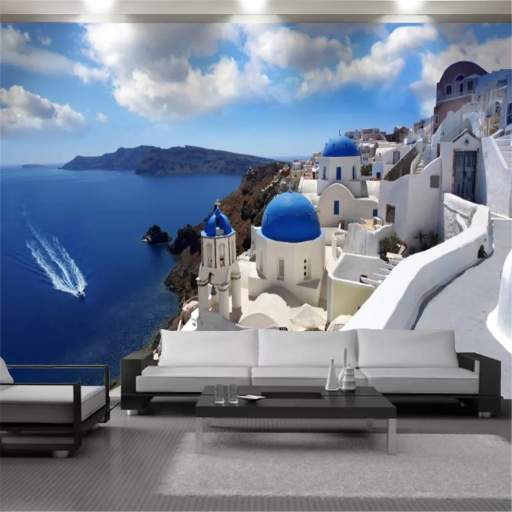 Пользовательские 3D Смотреть обои Обои Красивый Приморский Белый Замок Пейзаж Современное Украшение Дома Гостиная Спальня Обои для Обои