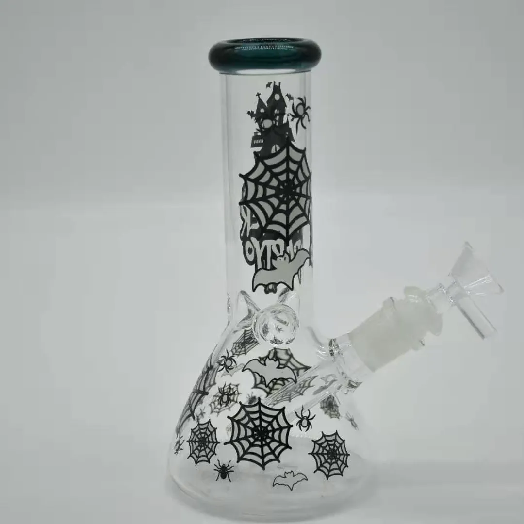 8 tum 20cm Assorted Color Anime Tema Bat Castle Spider Net Glas Bägare Bong Hookah Vattenrör Glas Vattenflaskor DAB Rig Assorted Färg