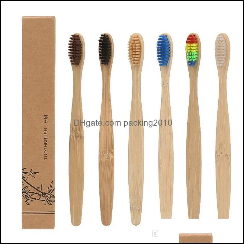 Wegwerp tandenborstels badbenodigdheden el home tuin bamboe tandenborstel natuurlijk handvat regenboog colorf bleken zachte haren milieuvriendelijk