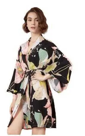 Sexig underkläder Bomull Kimono Robe Badrock Kvinnor Blomman Print S Satin Ladies Dressing Gowns Sleepwear Stor storlek 210924