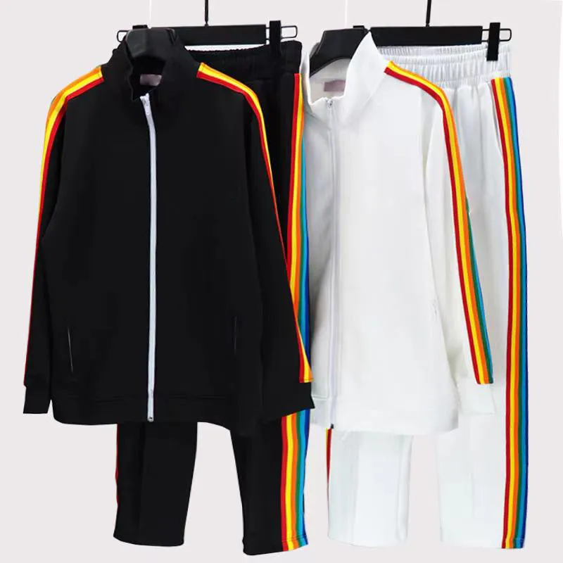 Men`s designer casual Tracksuits 21SS spring and autumn loose couple outfit authentic angel rainbow striped top + trousers. Size M-XXL