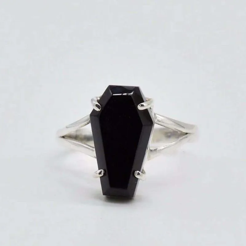 Cluster Rings Retro Black Imitation Coffin Shape Ring Vampire Halloween Punk Gothic Male And Female Hip Hop Party Jewelry Gift315G