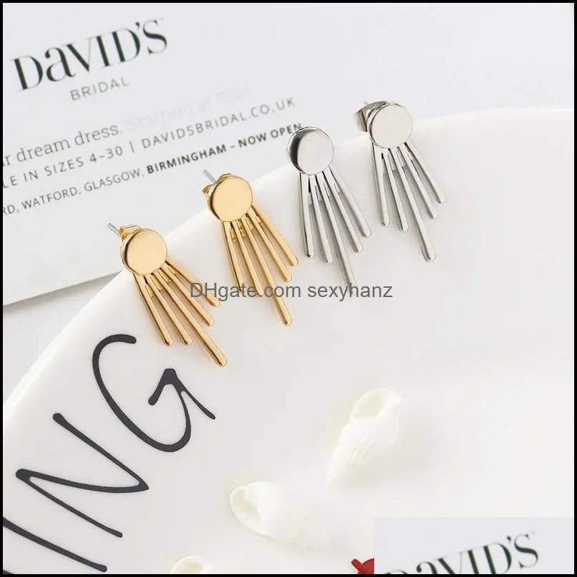 European Metal Round Stud Earrings Geometric Vertical Alloy Gold Ear Drop Korean Women Retro Silver Daily Wear Jewelry Accessories