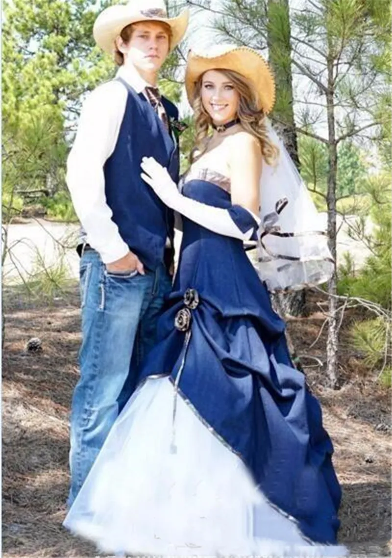 blue camo wedding dress Asulla New Camouflage White Wedding Dresses Satin Camo Appliques Bridal Dresses