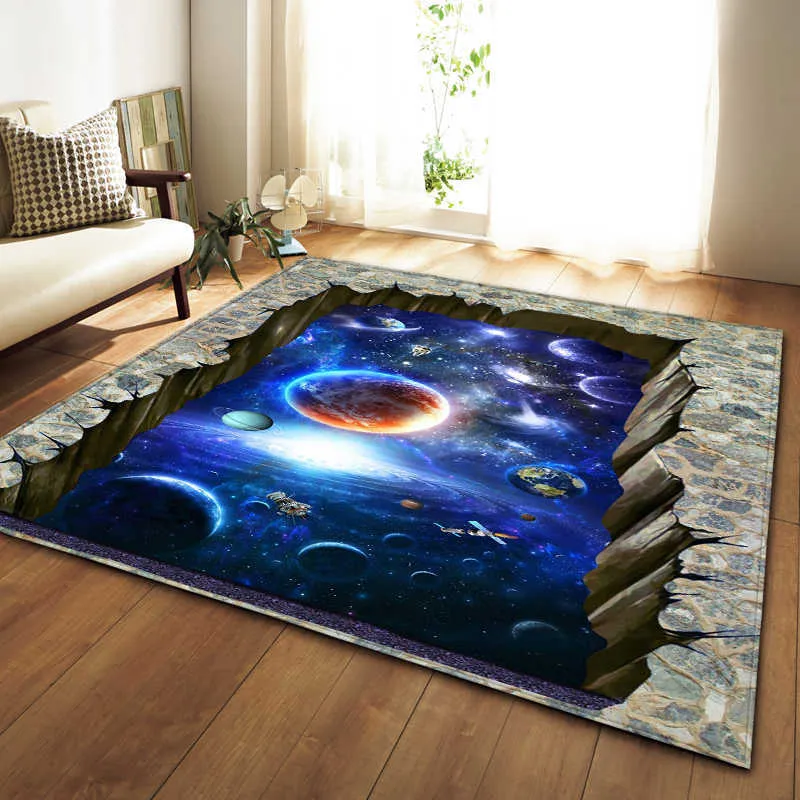 Tapetes 3D para sala de crianças Galaxy espa sala de estar tapetes de flanela macia área de piso tapete tapete de cozinha tapete para decoração de casa 210727
