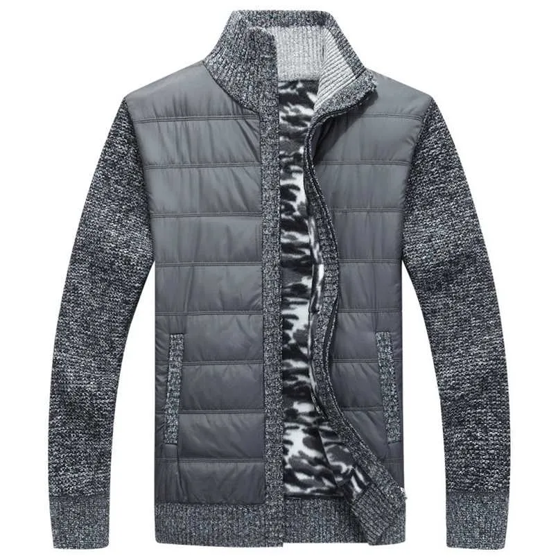Mens Winter Fleece Sweater Coat With Thick Patchwork Wool Mens Thick