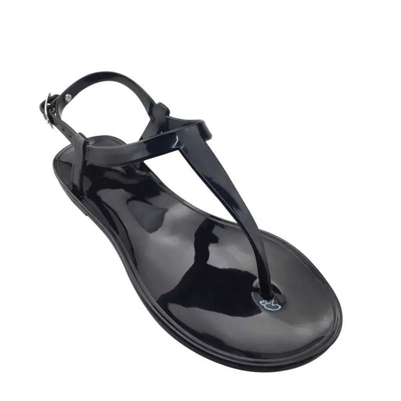 Donne di estate Sandali Piatti Slip On Morbide Scarpe di Gelatina Peep Toe T cinturino All'aperto Casual Signore Presentazioni aziende produttrici giochi Scarpe Da Spiaggia Comfort Femminile 2021 Y0721