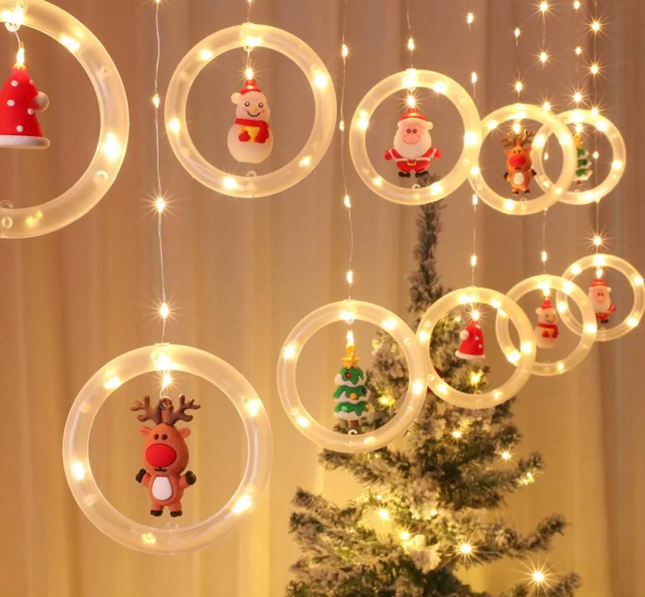 Kerst Led String Light Cartoon Hangers Santa Claus Xmas Tree Hat Rendier Party Holiday Wall Window Decoratie Patio Sfeer Props USB Power