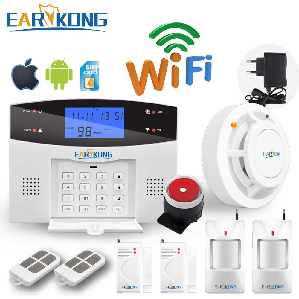 WiFi GSM PSTN Home Burglar System bezpieczeństwa Interkom 433 Wireless Alarm Pilot zdalnego sterowania Auto Dial Siren Sensor Zestaw