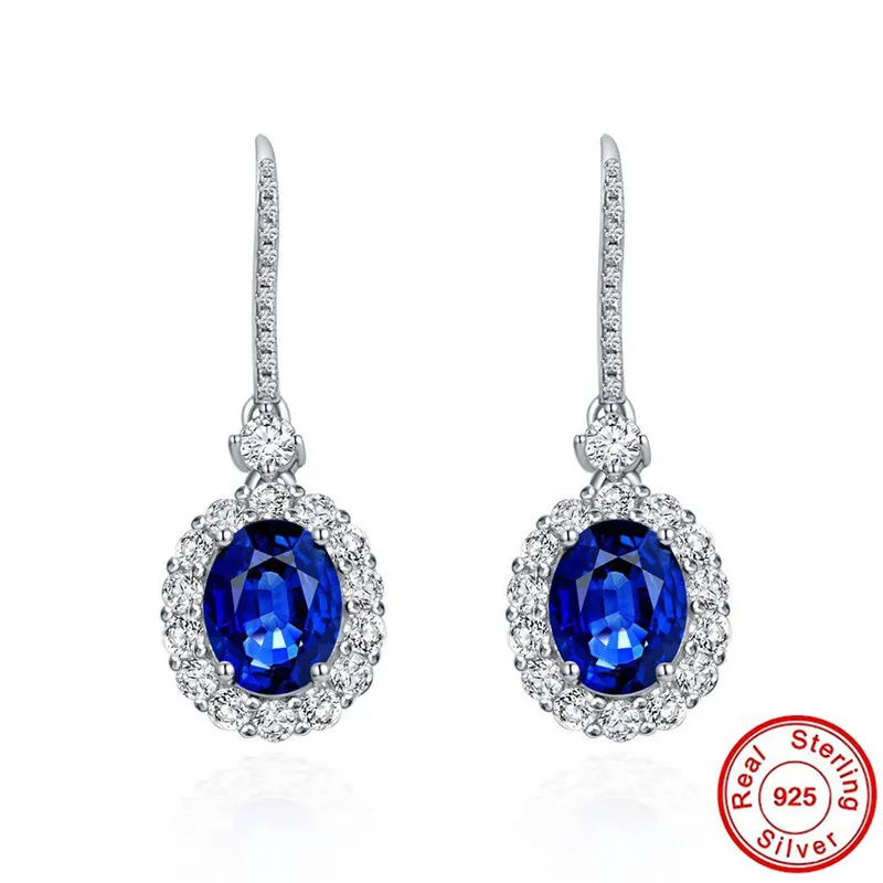 Diana Sapphire Brincos de Diamante 100% Real 925 Sterling Silver Party Gota de Casamento Dangle Brincos para Mulheres Presente de Jóias Nupcial