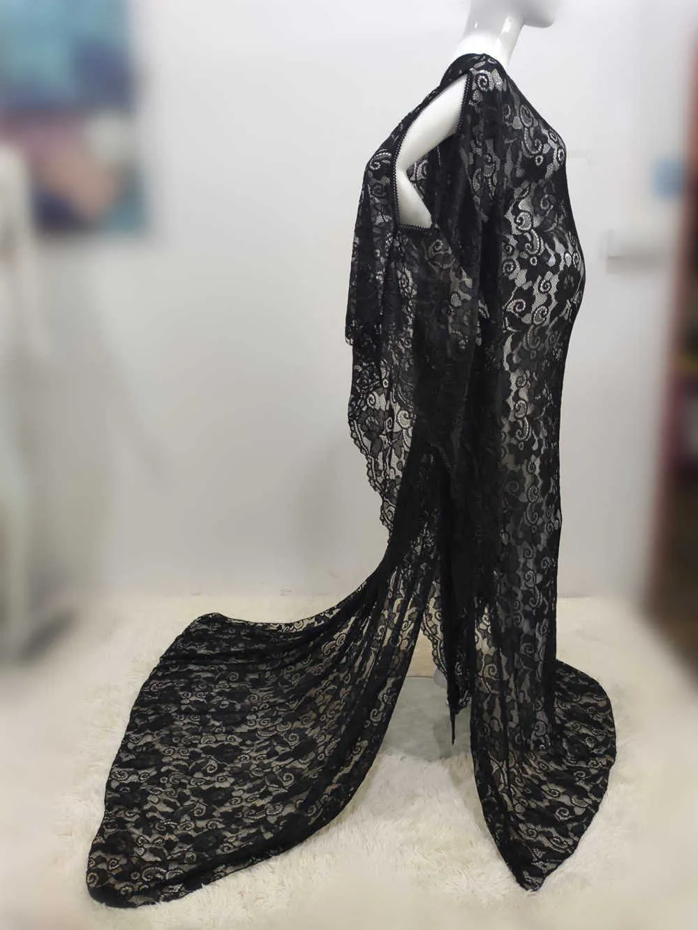 New Black Lace Maternity Dresses For Photo Shoot Sexy Fancy Pregnancy Dress Photography Prop Split Side Pregnant Women Maxi Gown (2)