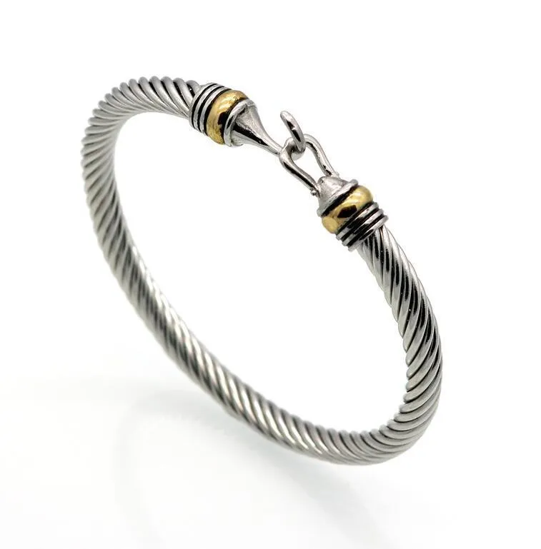Populär ståltråd vriden krokformad armband guldarmband rostfritt stål kabelarmband