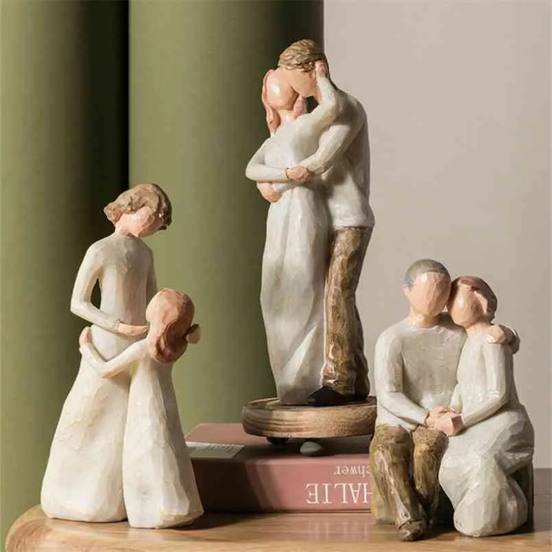 Nordic resina família abstrata personagem ornamentos simples estátua decoração moderna crianças brinquedos criativos casamento presentes 210804