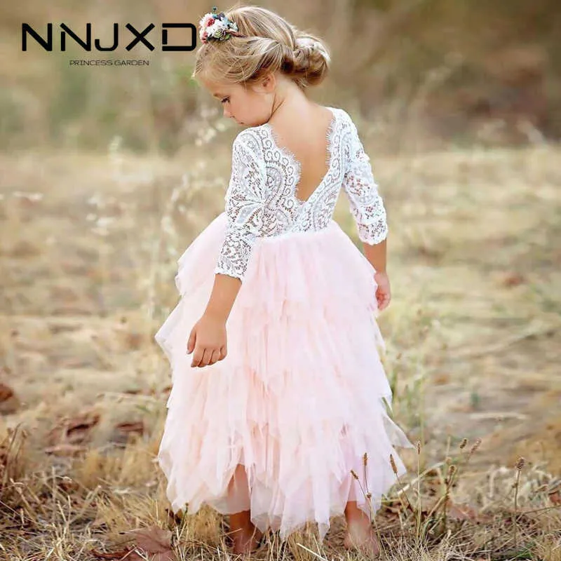vestidosの女の子の冬のドレスのブランドの背中の小さい10代のパーティーの王女のドレス子供服ピンクのピンク3-8t Q0716