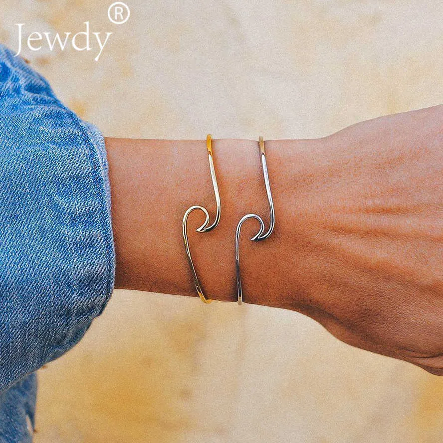 Jewdy Vintage Opening Wave Hand Bangle Bracelets For Woman Fashion Weave Rope Chain Charm Cuff Adjustable Girls DIY Gifts X0706