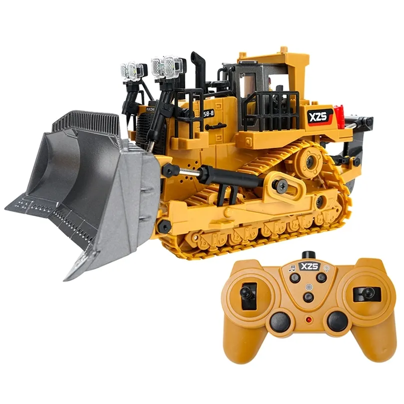 1:24 9ch multifunktionell RC Bulldozer Crawler Type Alloy / Plast Shovel Engineering Gaffeltruck Tunga Grävmaskin Toy Gåvor för barn 211102