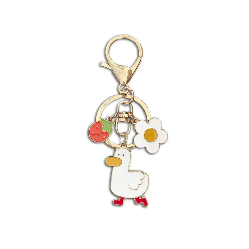 Bonito dos desenhos animados animais cão gato pato esmalte encantos keychain metal diy pingente chaveiros para mulheres saco decoração