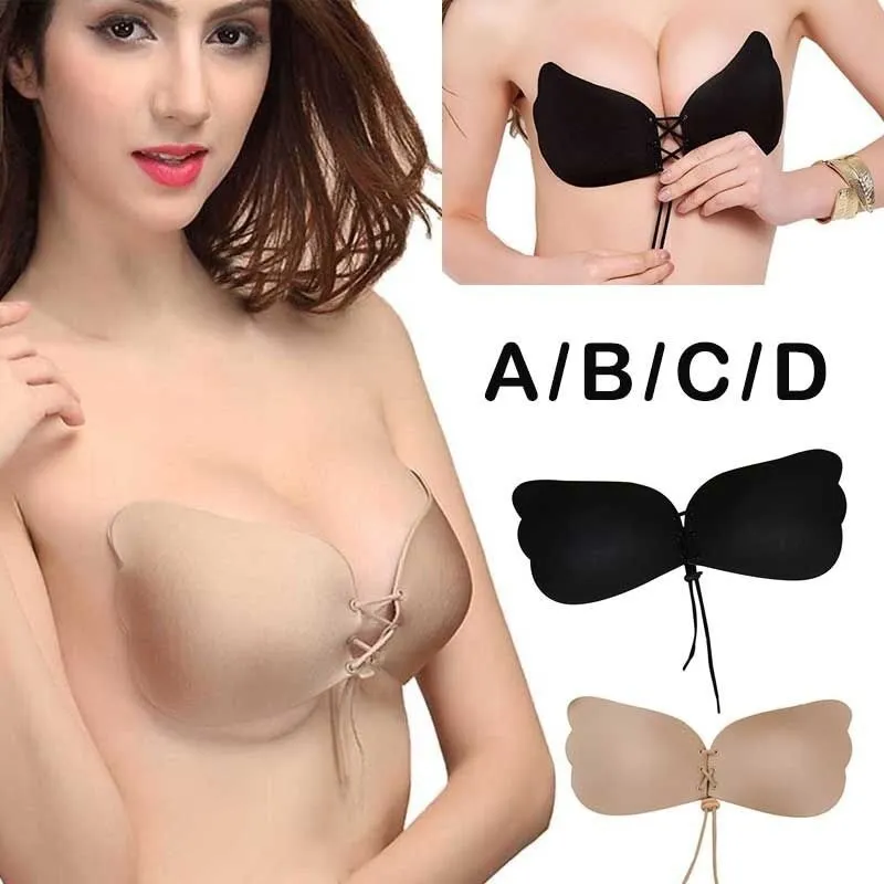 Womens Invisible Lift Sticky Breathable Strapless Front Button Bra Silicone  Bras