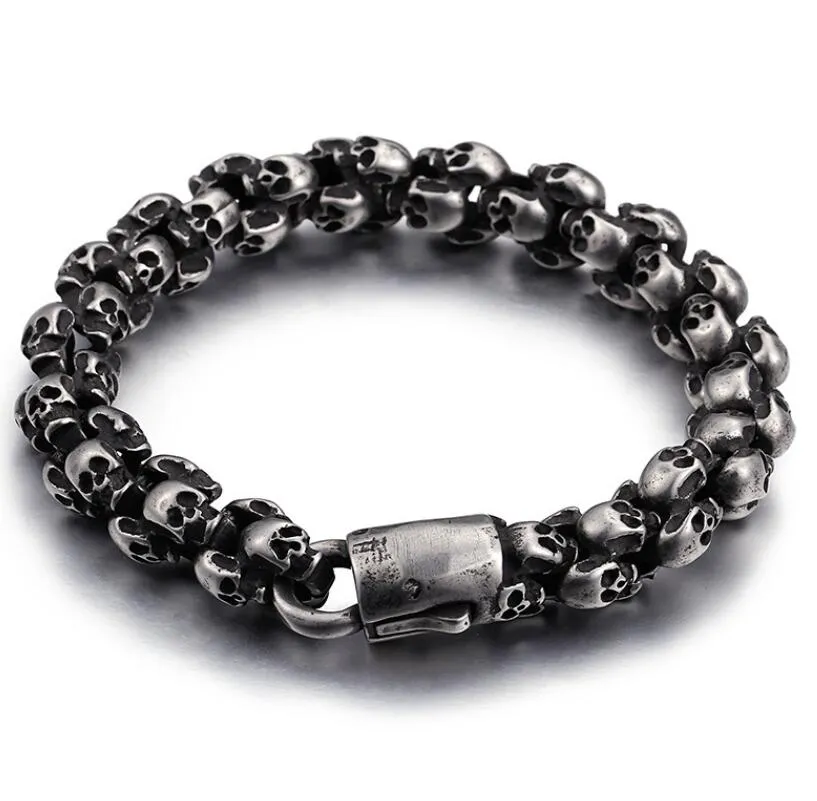 Punk Skull Armbanden Mannen Rvs Shiny Matte Skull Charm Link Chain Brecelets Mannelijke Gotische Sieraden