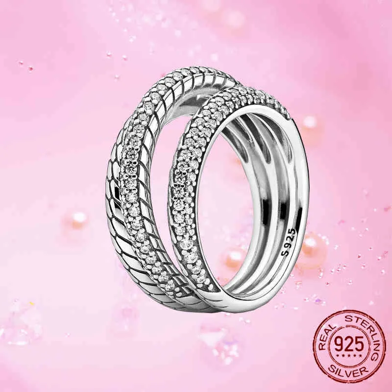 Anello in argento sterling 925 con motivo a catena a serpente con tripla fascia in argento sterling per gioielli da fidanzamento da sposa da donna Gif