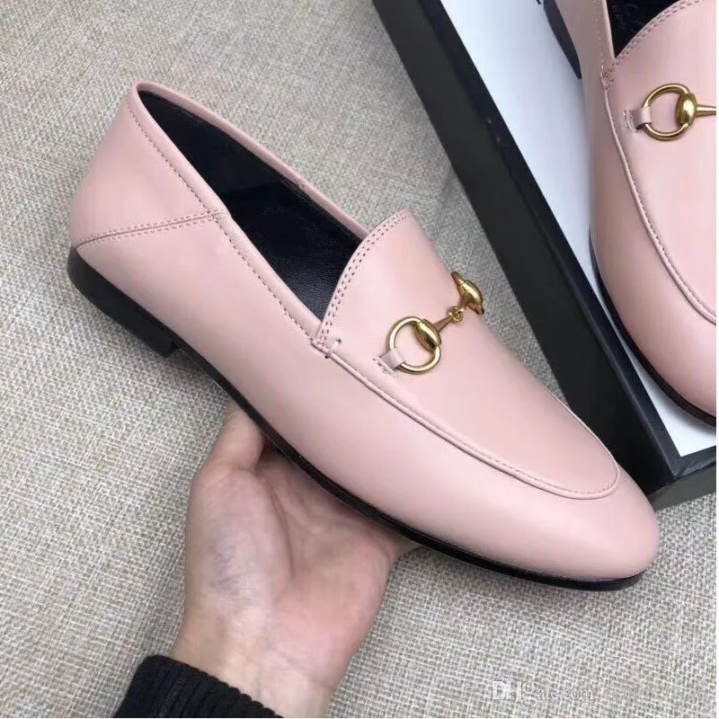 women Flat casual shoes Authentic cowhide Metal buckle Ladies shoes leather Mules Princetown Men Trample Lazy Large Dress shoes size 34-46