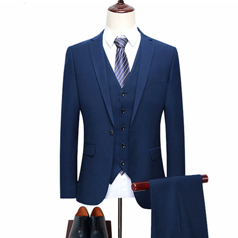 Biznes 3 Piece Suit Set Groom Wedding Blazer Płaszcz Spodnie Waistcoat Slim Workwear Męskie High End Duży Kurtka Pants Kamizelka X0909