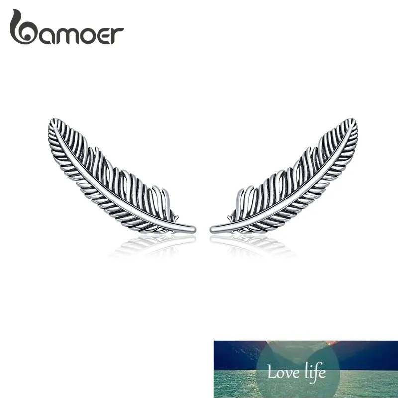 bamoer authentieke 925 sterling zilver retro veer oorknopjes voor vrouwen echte zilveren oor studs fijne sieraden brincos sce865 fabriek prijs expert ontwerpkwaliteit