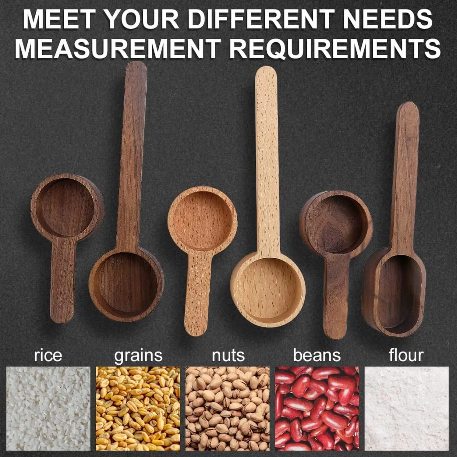 Wooden Measuring Coffee Scoop Ground Spoon Tablespoon for Beans, Protein Powder, Spices, Tea,Soup Cooking Mixing Stirrer Kitchen Tools Utensils