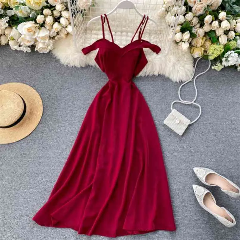 Vrouwen mode zomer slijtage sexy holle vakantie jurk effen kleur elegante vestidos l506 210527