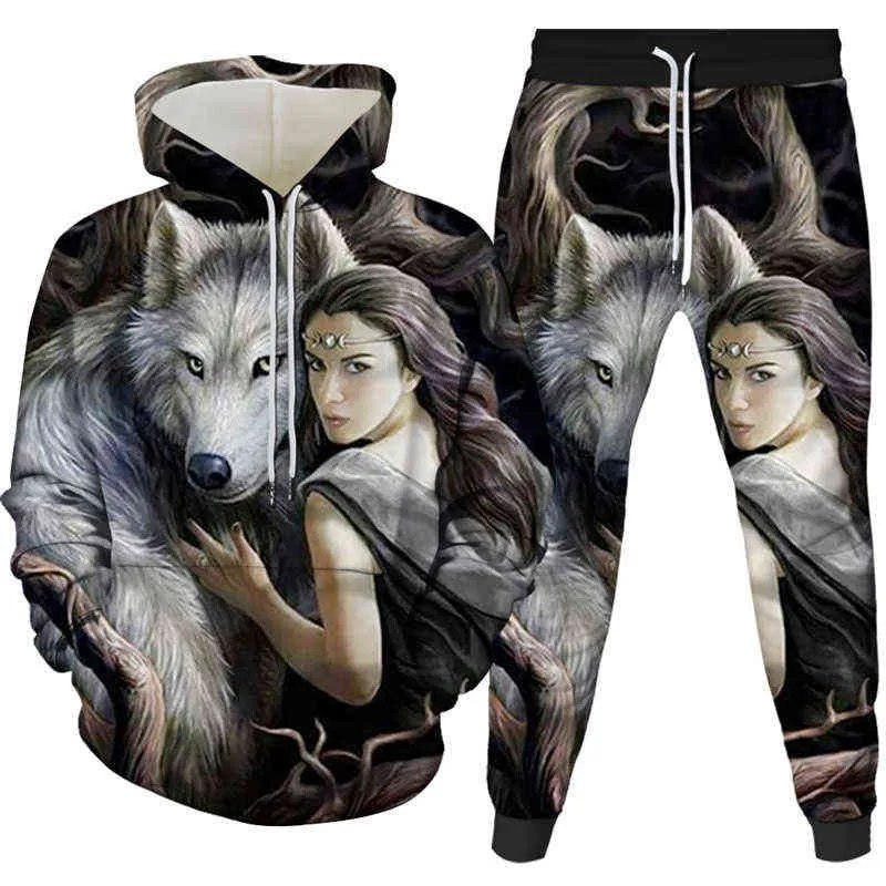 2021 mode chaud nouveau hommes 3D sweat à capuche ensemble 3D impression mode fin motif ensemble complet vêtements hommes en plein air loisirs sweat à capuche ensembles G1217