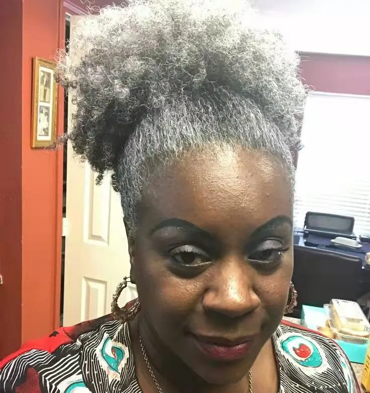 Salt And Pepper Brazilian Kinky Curly Ponytail Extension 120g, Natural