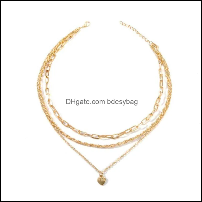 Pendant Necklaces Vintage 3-layer Heart Necklace Gold Color Chain Choker for Women Jewelry Pendants Colar Kolye Colares