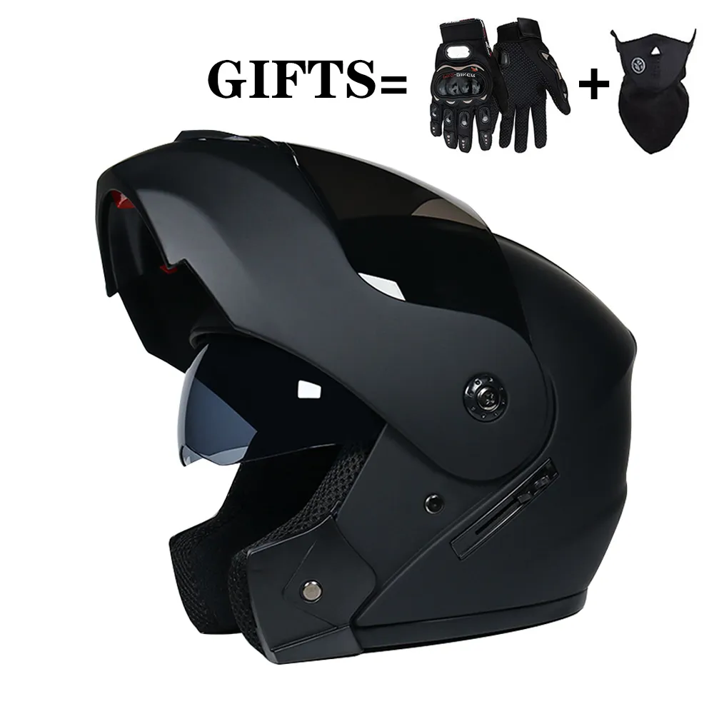 2 gåvor Racing Motocross Modular Dual Lens Carbon Unisex Motorcykel Hjälm Fullt ansikte Safe Flipup Cascos Para Moto