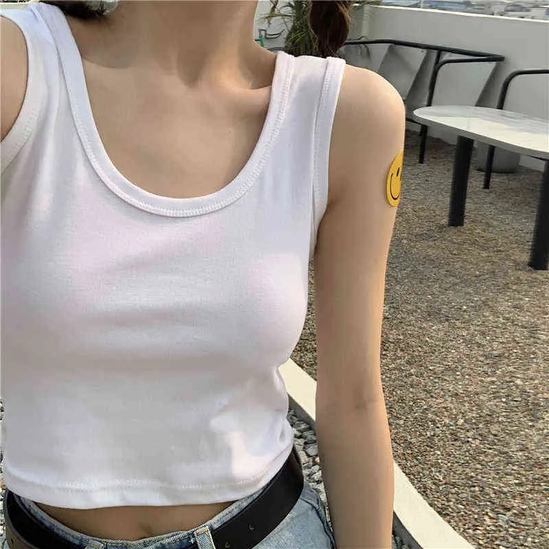 2020 Summer Slim Render Short Top Sexy Femmes Sans Manches U Croptops Débardeurs Solide Noir / Blanc Crop Tops Gilet Tube Top 6 Couleur Y220304