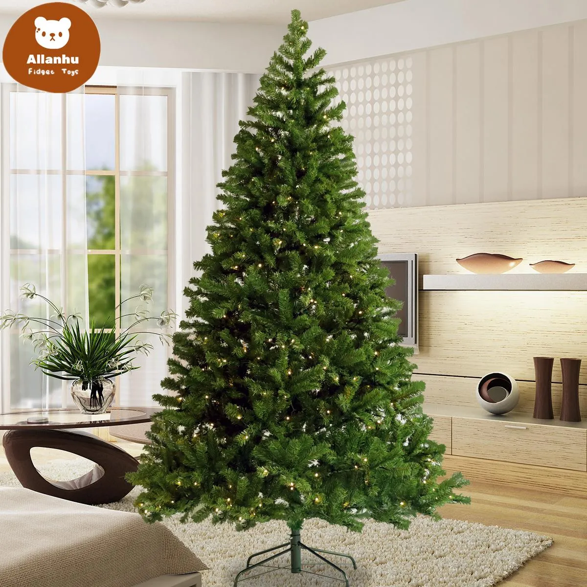 Amerikaanse voorraad 2020 mode pre-lit christmas tree 7,5ft kunstmatige scharnierende kerstboom met 400 pre-stress led-verlichting opvouwbare stand 591xr