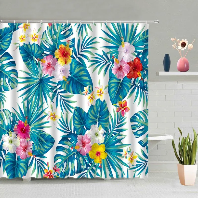 Tropical Shower Curtains Tropical Plants Curtain Flowers Green Leaves
