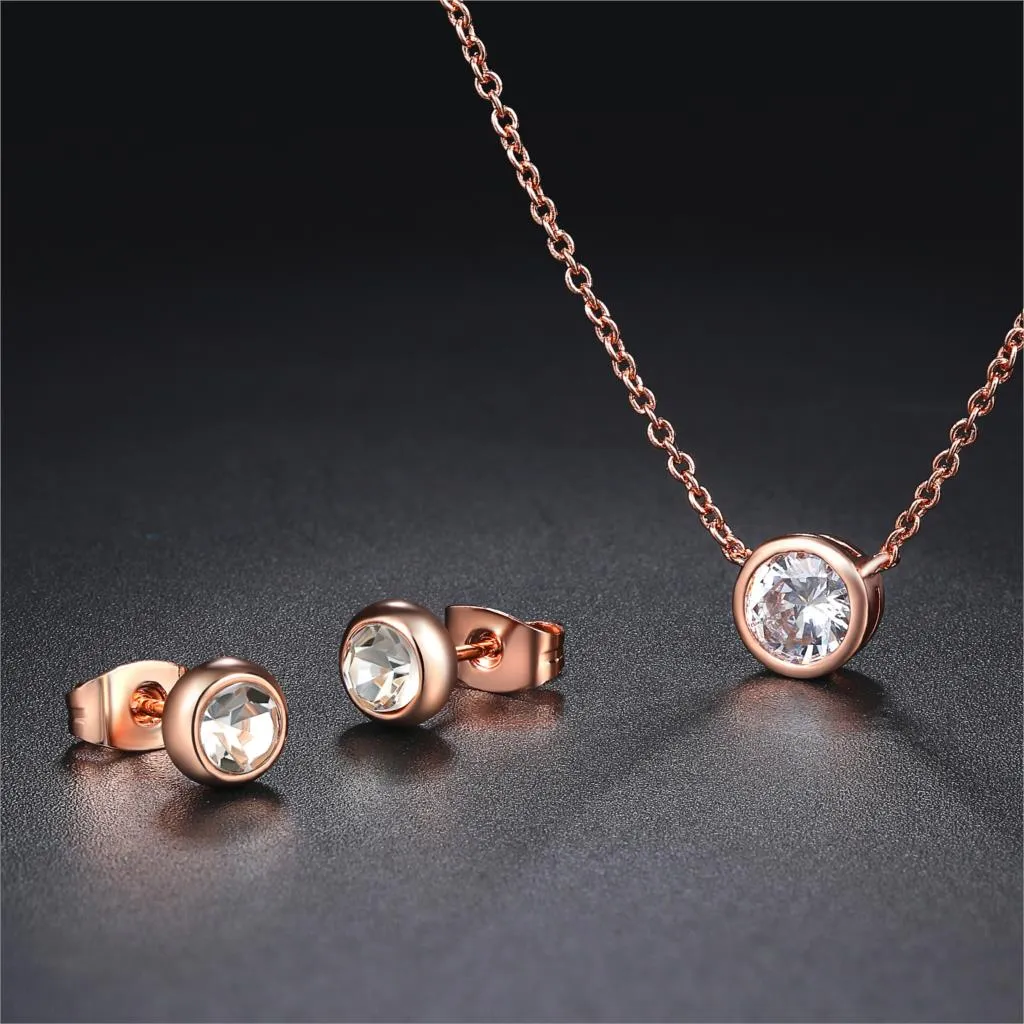 Jóias clássicas conjunto para mulheres simples minimalista cristal cúbico zircão colar brincos moda jóias para mulheres meninas s370