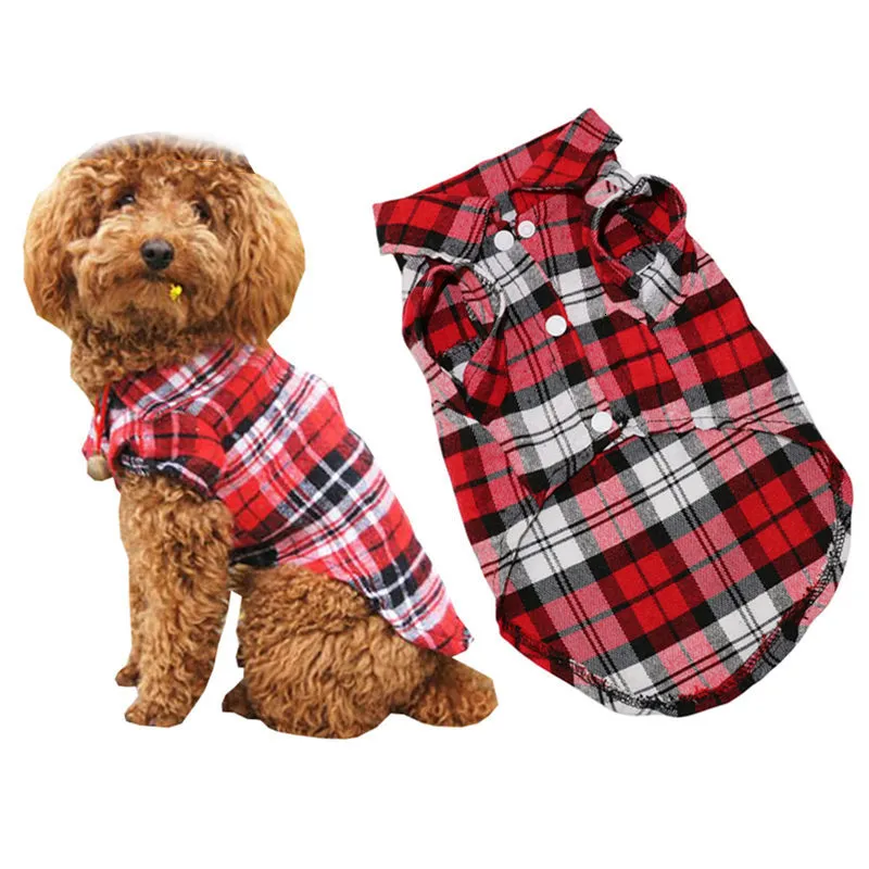 2021 Perro Soft Puppy Spring Summer Plaid Camisa Trajes de PET PETRY PEAR PEQUEÑOS T SHIRTS Yorkies Chihuahua Ropa 1C28
