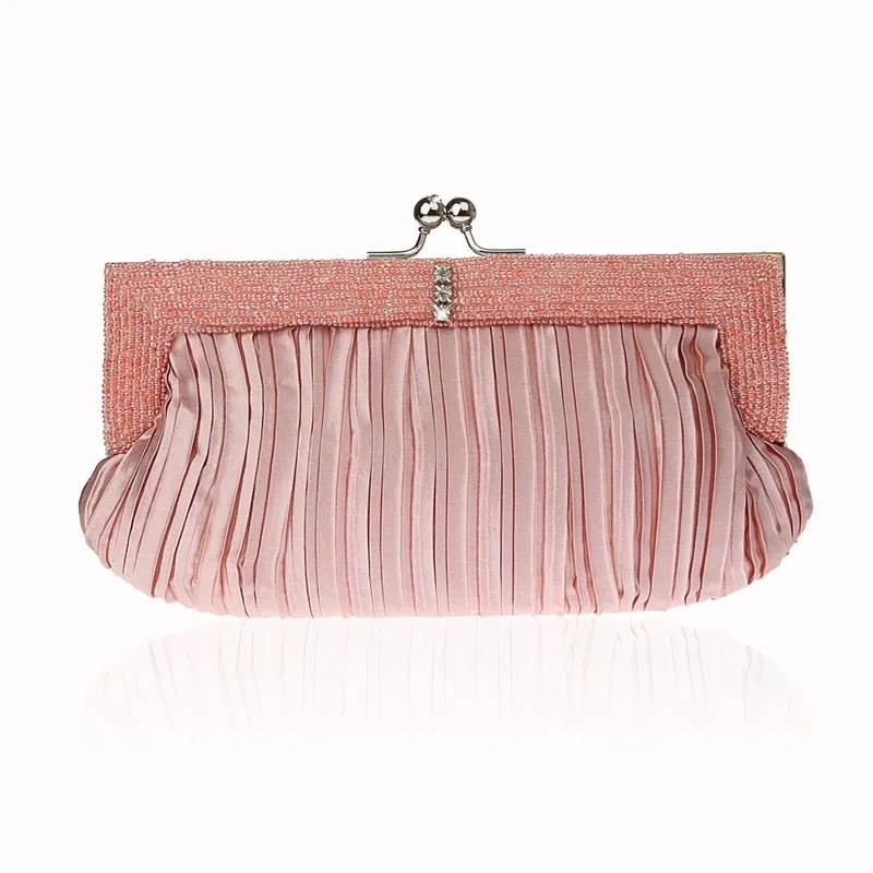 European and American retro elegant long evening bag silk satin pleated hand bag versatile banquet exquisite women bag